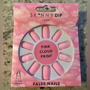 Barbie Pastel Pink Cloud Print Fake False Glue On Acrylic Nails Set